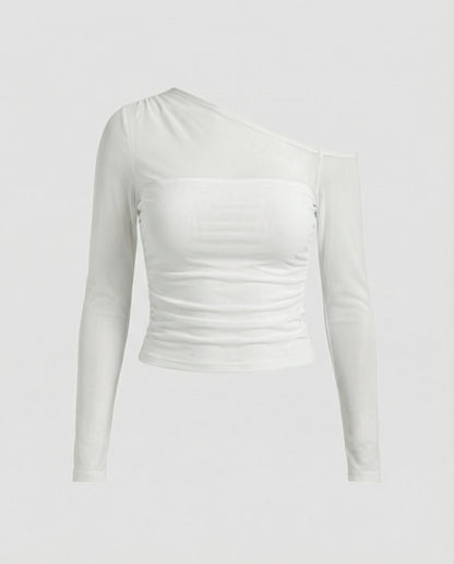 Damen Oberteil Asymmetrisch Schulterfreies Top Elegant