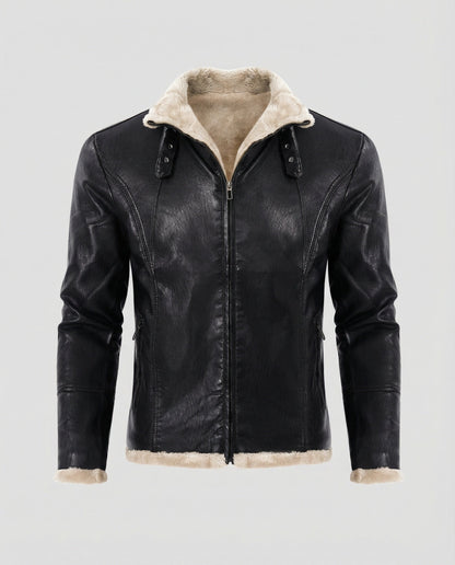 Herren Lederjacke Warm Innenfutter Kunstleder Schwarz