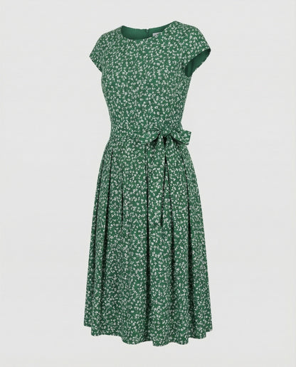 Damen Midi Kleid mit Gürtel Verschnürung