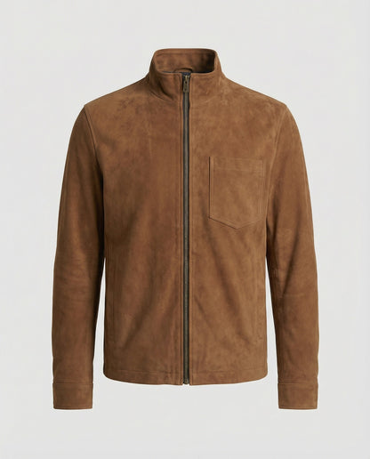 Herren Lederjacke Wildleder Stehkragen Elegant