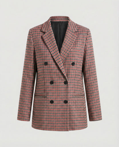 Damen Blazerjacke Kariert Doppelknopf Modern