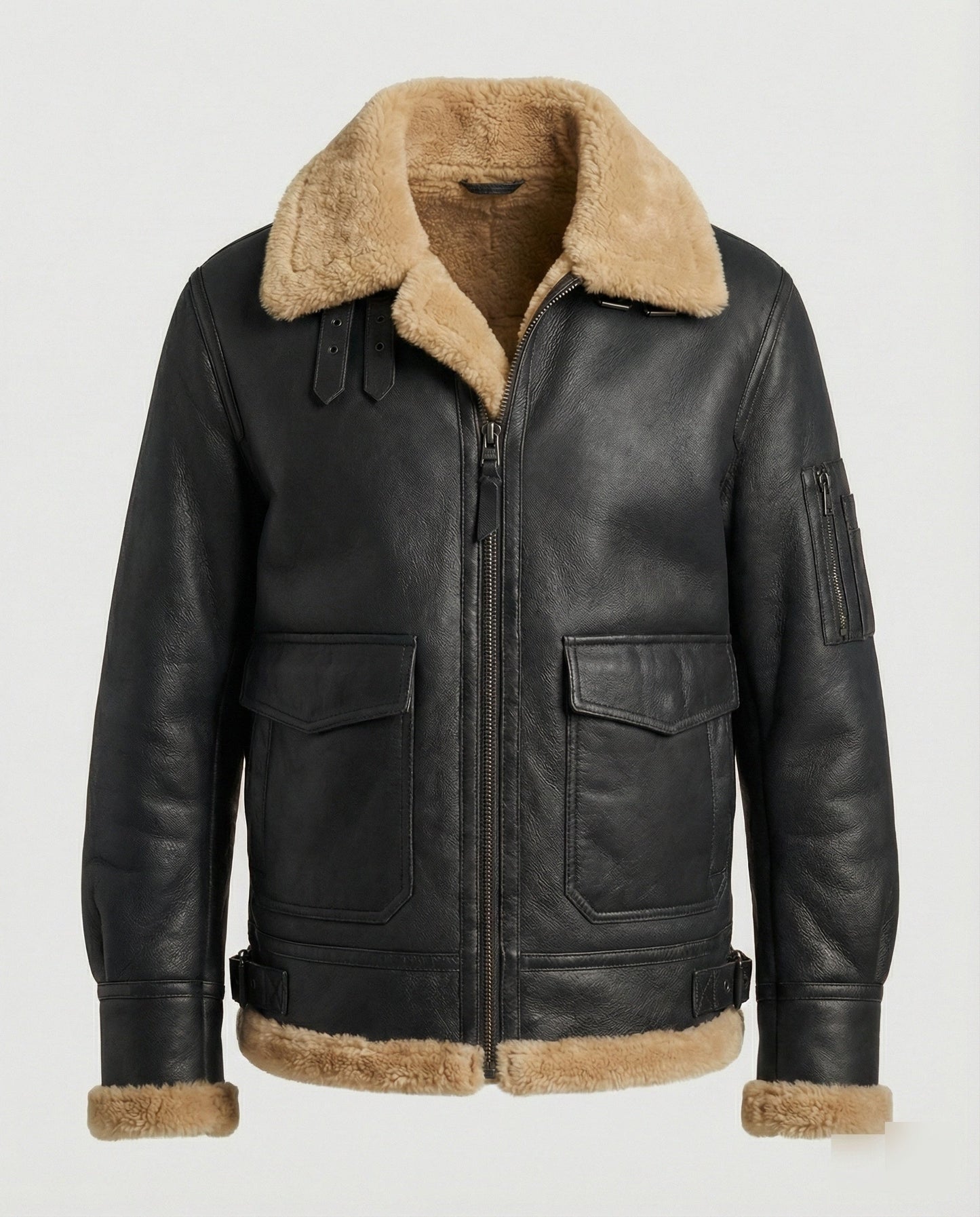 Herren Stehkragen Jacke Echtleder Dunkelbraun