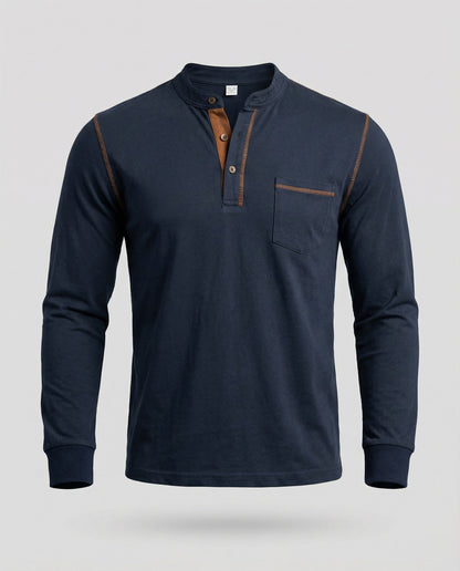 Herren Langarmshirt Henley Style Baumwolle