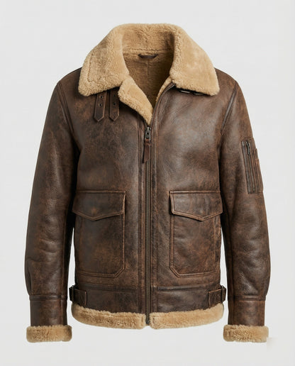 Herren Stehkragen Jacke Echtleder Dunkelbraun
