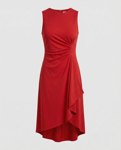 Damen Wickelkleid Ärmellos Asymmetrisch Elegant