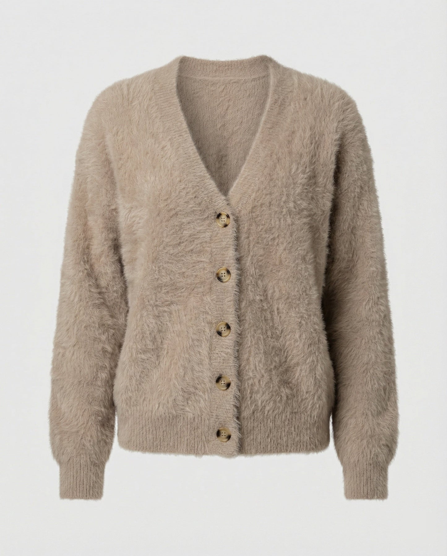Damen Strickjacke Flauschig V-Ausschnitt Große Knöpfe