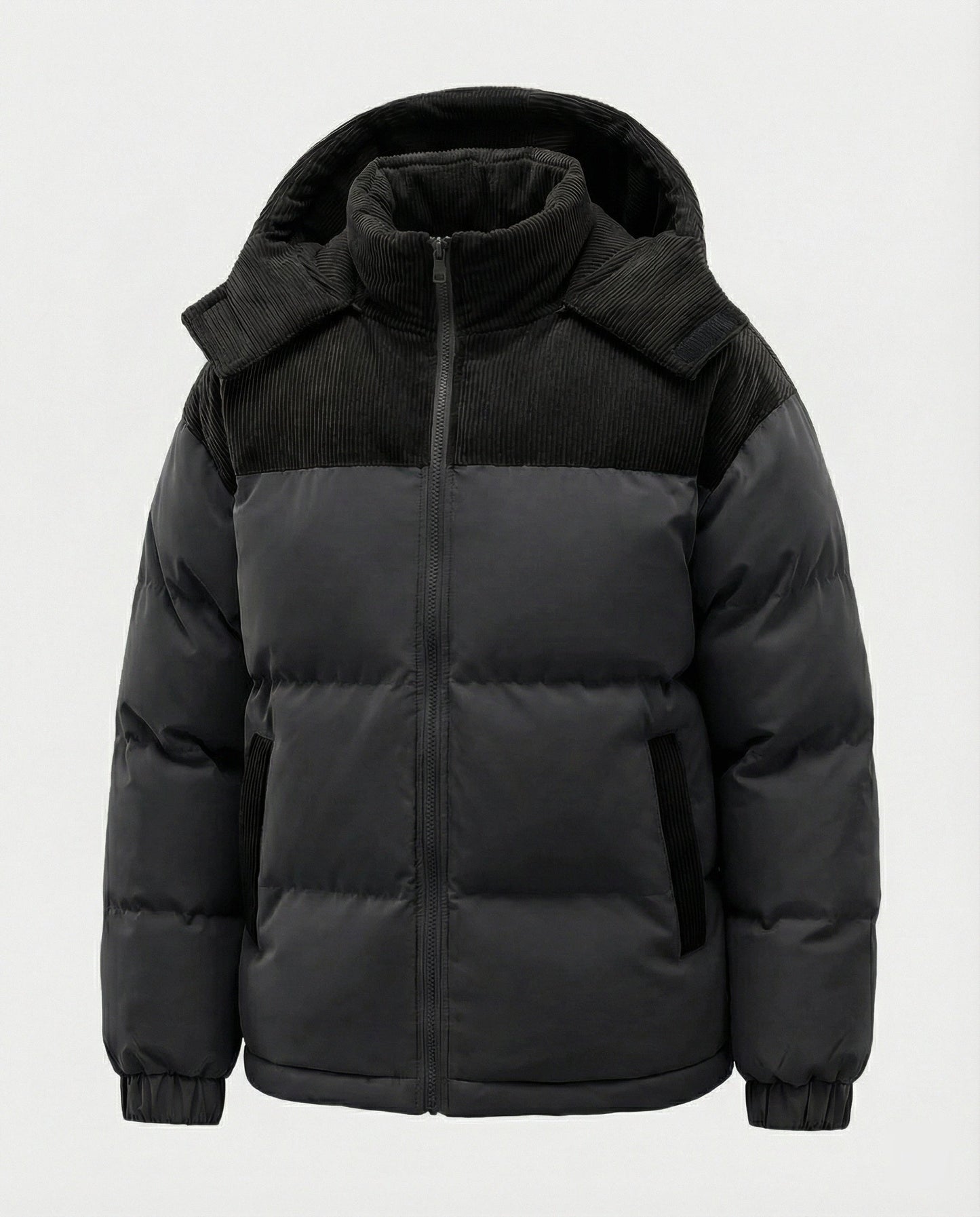 Modische Kapuzenjacke Puff Ärmel Farbblock Design