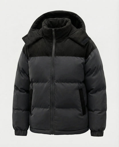 Modische Kapuzenjacke Puff Ärmel Farbblock Design