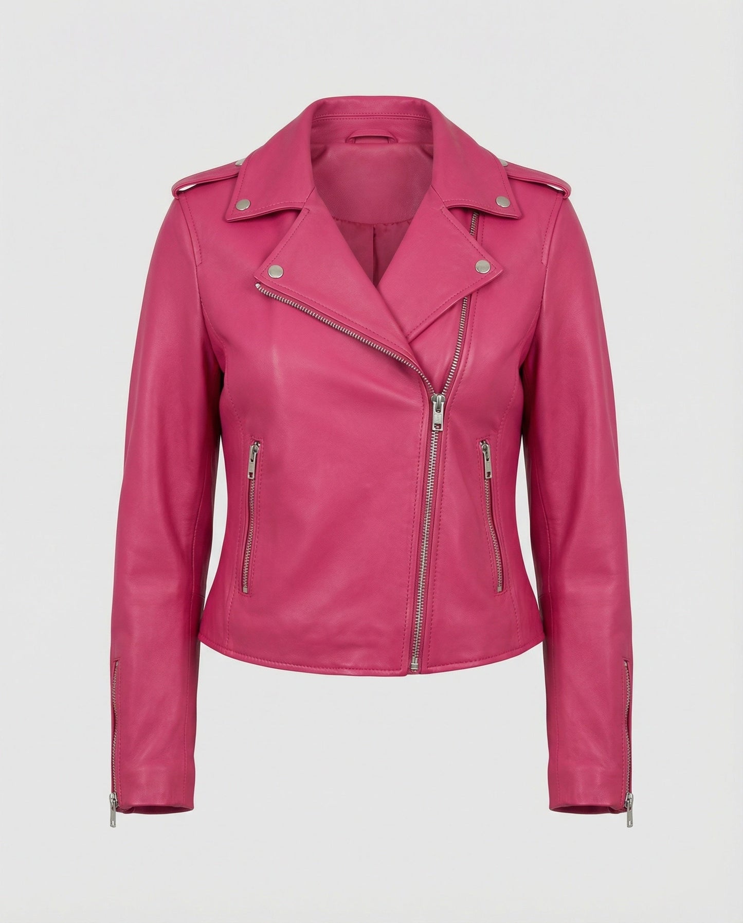 Damen Lederjacke Bikerstil Schwarz mit Nieten