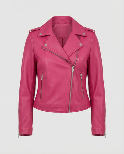 Damen Lederjacke Bikerstil Schwarz mit Nieten