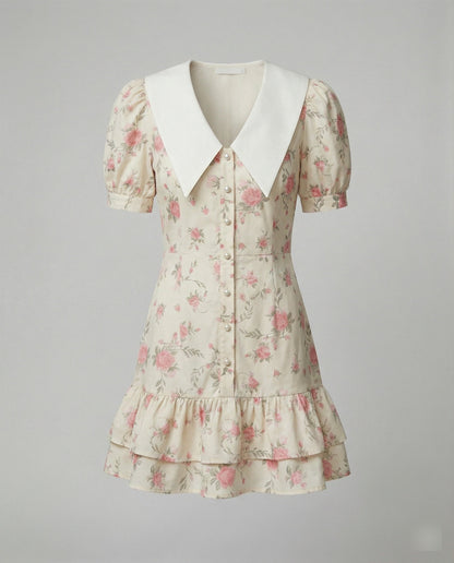 Sommerkleid Damen Blumenmuster mit Puffärmeln