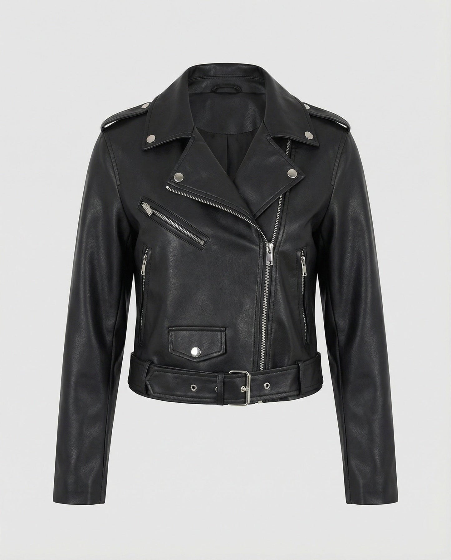 Damen Lederjacke Biker Stil Modern Lederoptik