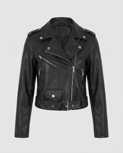Damen Lederjacke Biker Stil Modern Lederoptik