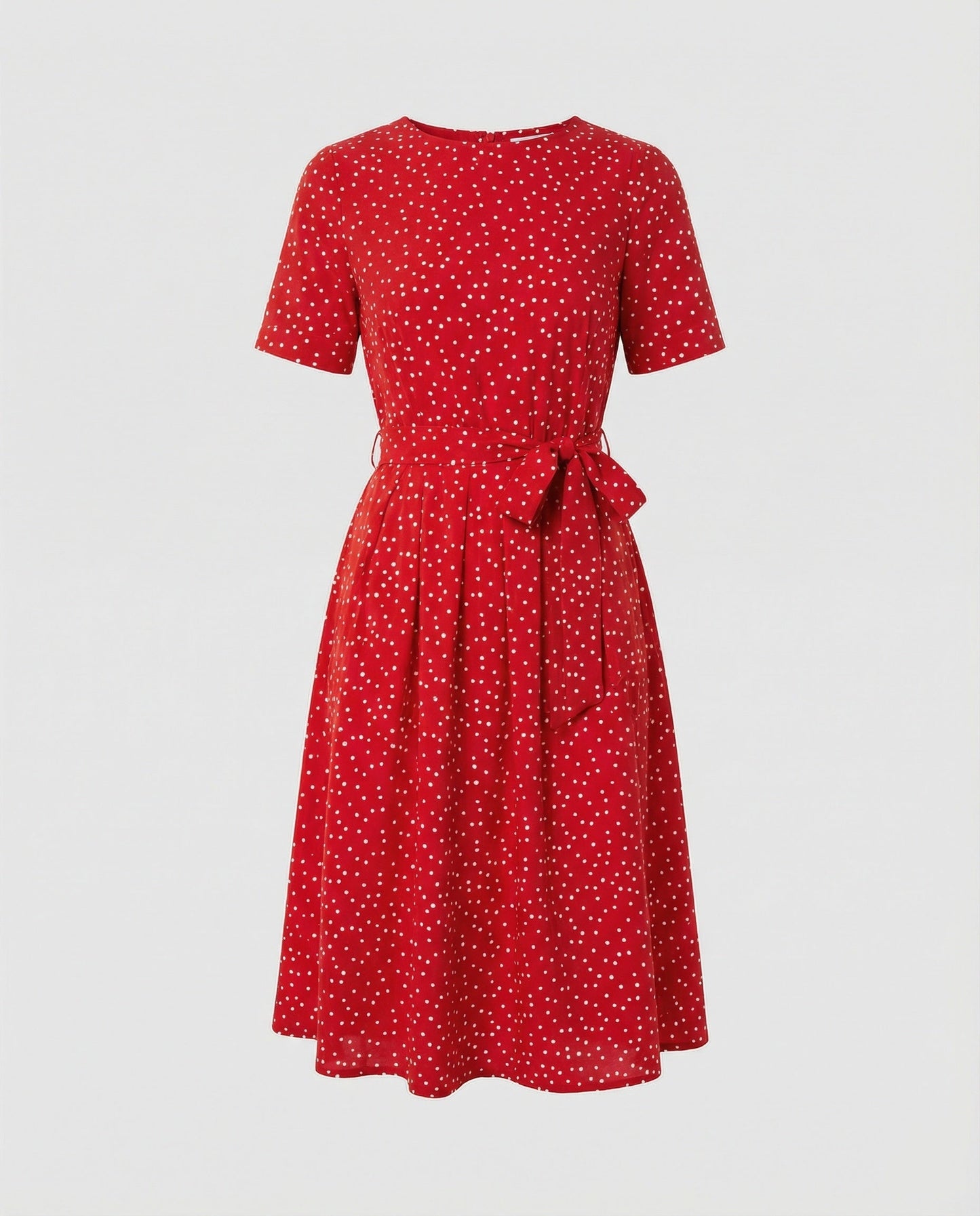 Damen Midi-Kleid Punkte Taillengürtel Elegant