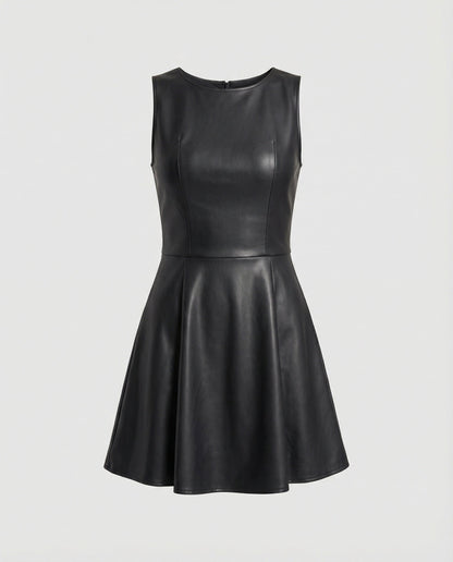 Lederkleid Damen Schwingrock Minikleid Schwarz