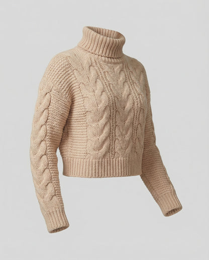 Damen Oversized Pullover Großzügig Zopfmuster Hochkragen