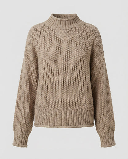 Damen Strickpullover Kuschelig Weit Ärmel Hochkragen