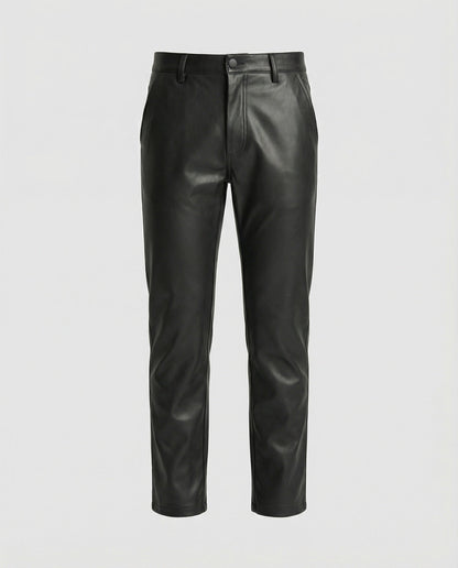 Herren Hose schmale Passform Kunstleder Schwarz
