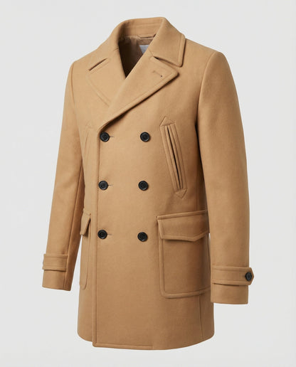 Herren Wollmantel Eleganter Doppelknopf Mantel Lang
