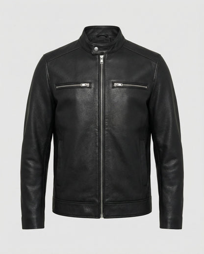 Herren Kunstlederjacke Elegant Schwarz mit Steppdetail