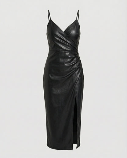 Damen Lederkleid Figurformend Mit Schlitz