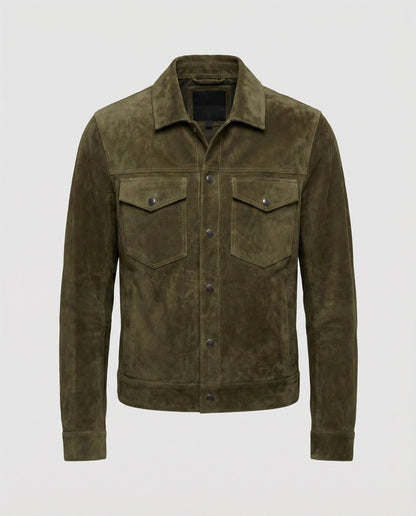 Ledermantel Herren Suede Lederjacke Pattentaschen