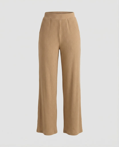 Damen Sommerhose Weit Geschnitten Elegant Mit Rippstruktur