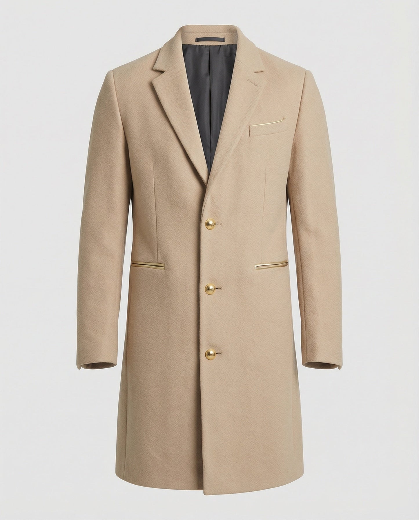 Männer Trenchcoat Eleganter Wollmantel Schwarz