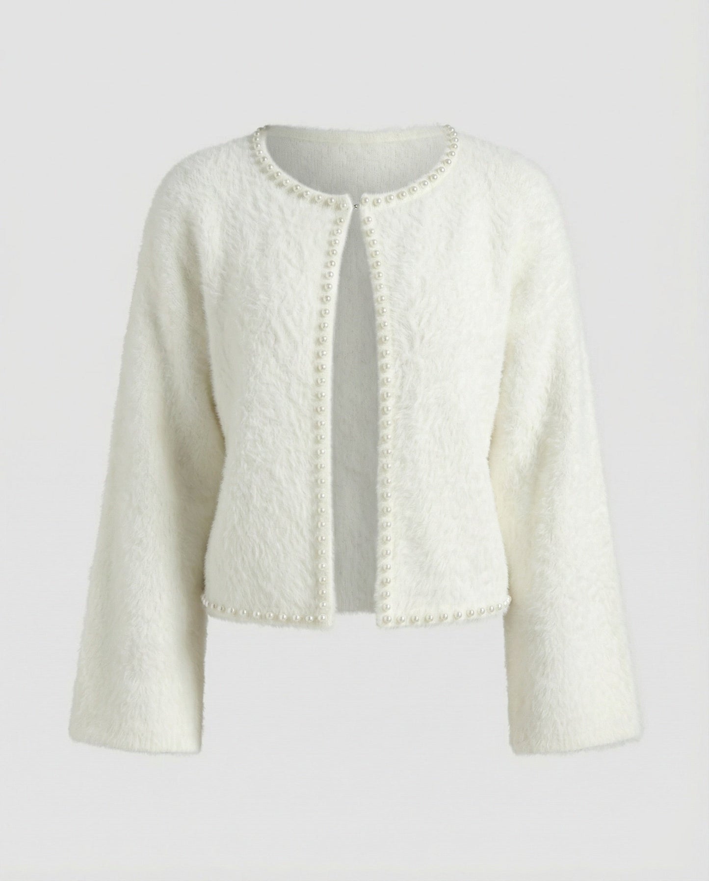Damen Strickjacke Flauschig mit Perlen Verzierung