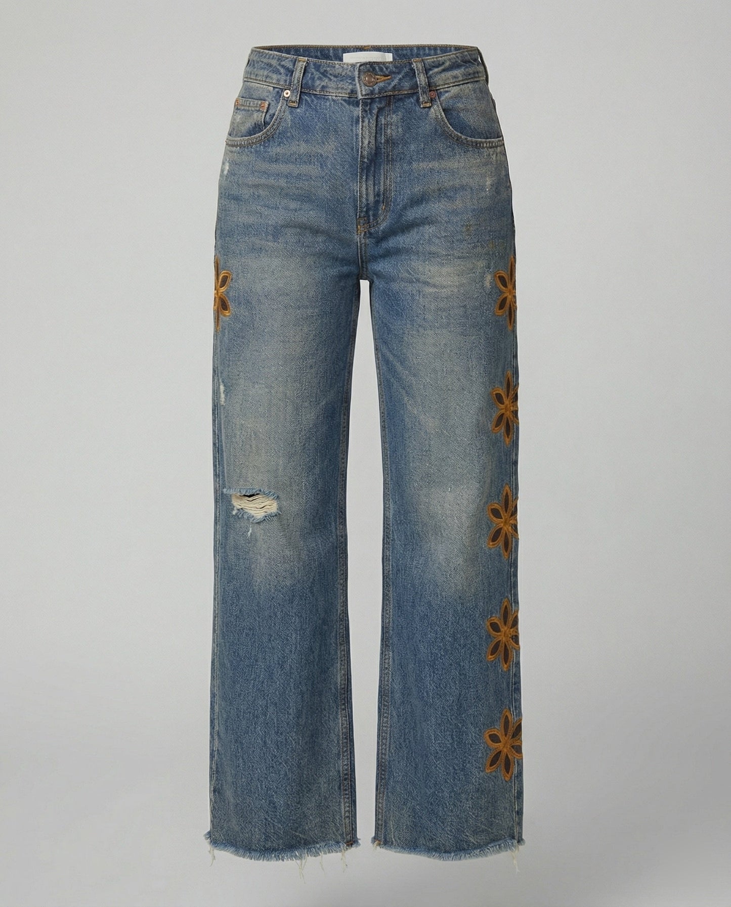 Weite Damen Jeans Blumenmuster Bunt