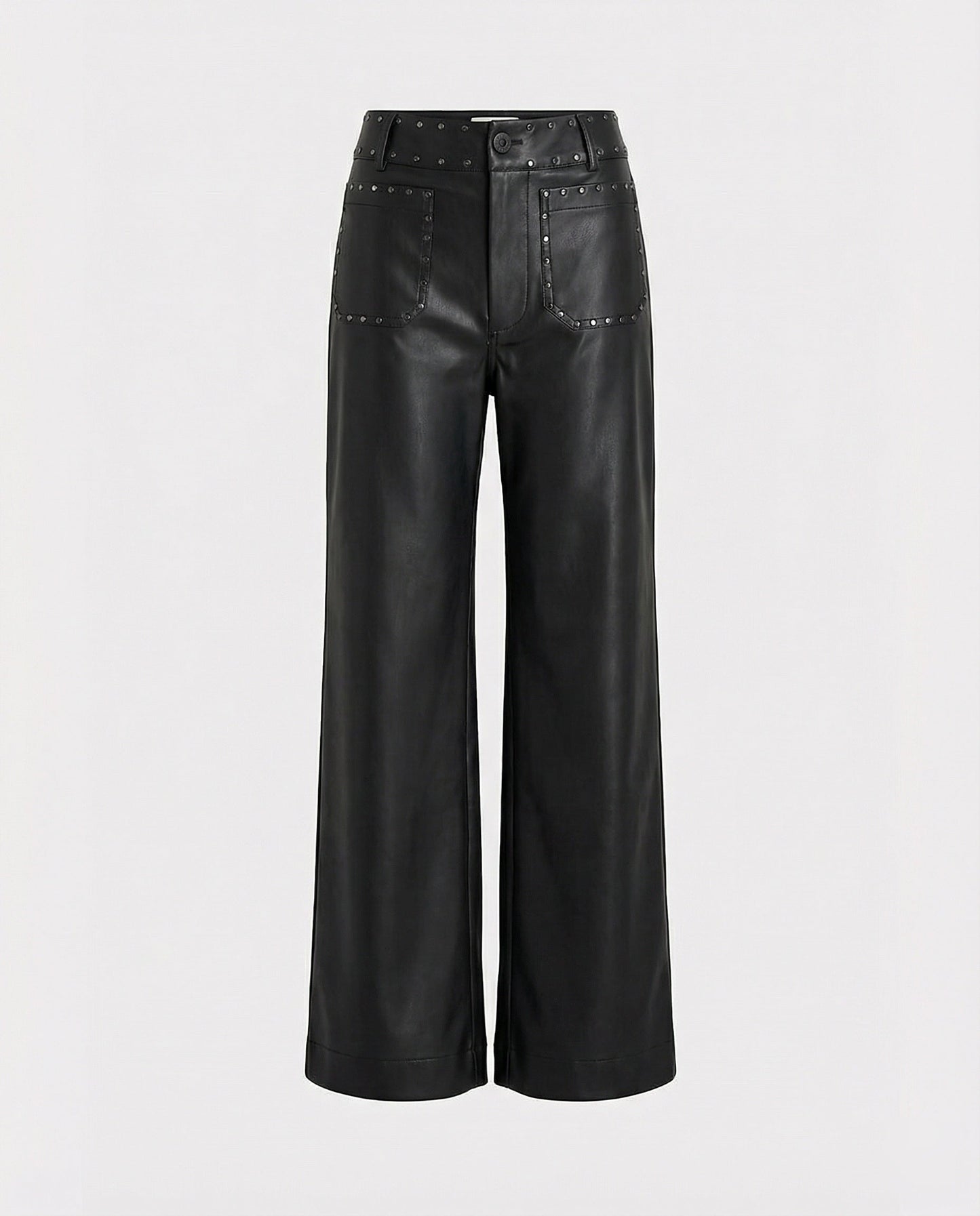 Damen Kunstlederhose Schwarz mit Nieten Trendy
