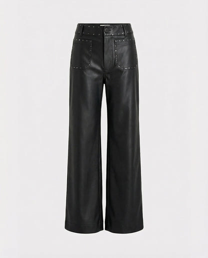 Damen Kunstlederhose Schwarz mit Nieten Trendy