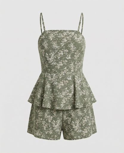 Damen Kurzoveral Sommer Blumenmuster Röckchen