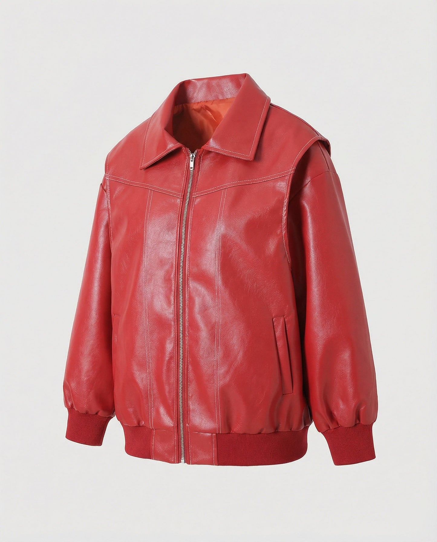 Damen Lederjacke Elegante Mit Hochem Kragen Schwarz