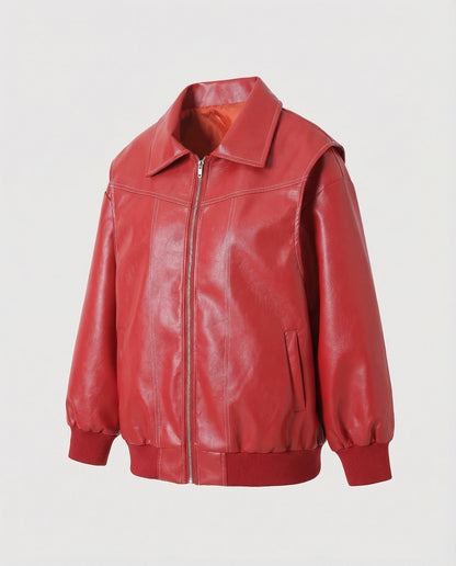 Damen Lederjacke Elegante Mit Hochem Kragen Schwarz