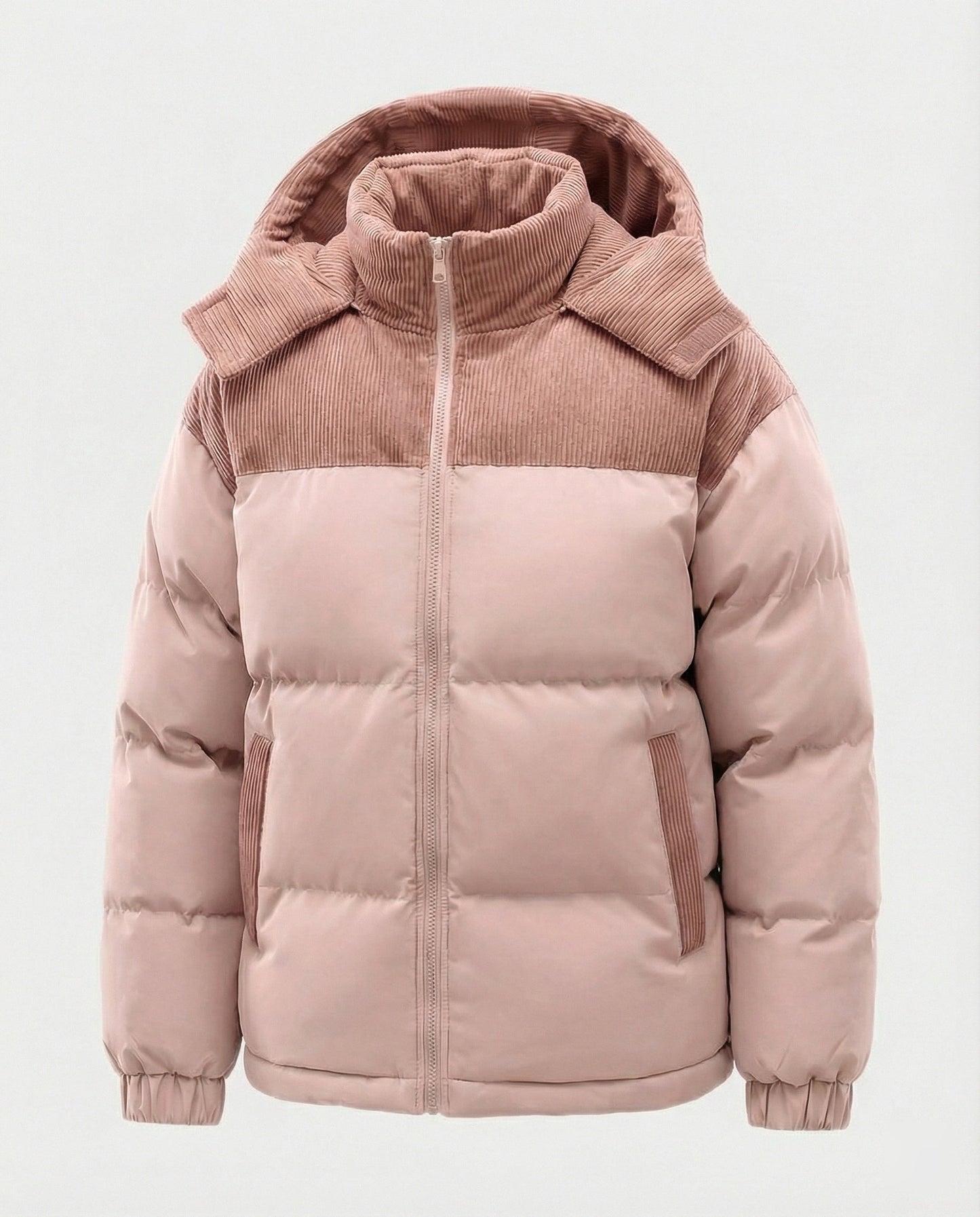 Modische Kapuzenjacke Puff Ärmel Farbblock Design