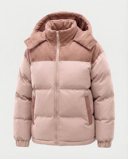 Modische Kapuzenjacke Puff Ärmel Farbblock Design