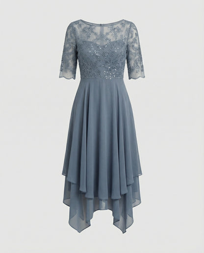 Elegantes Damen Midikleid aus Spitze und Chiffon