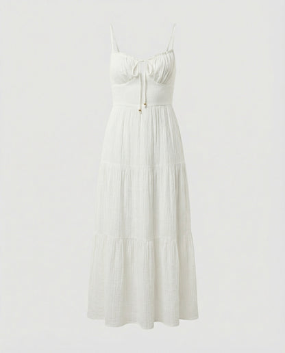 Damen Maxikleid Lang Rüschen Verstellbar Sommer