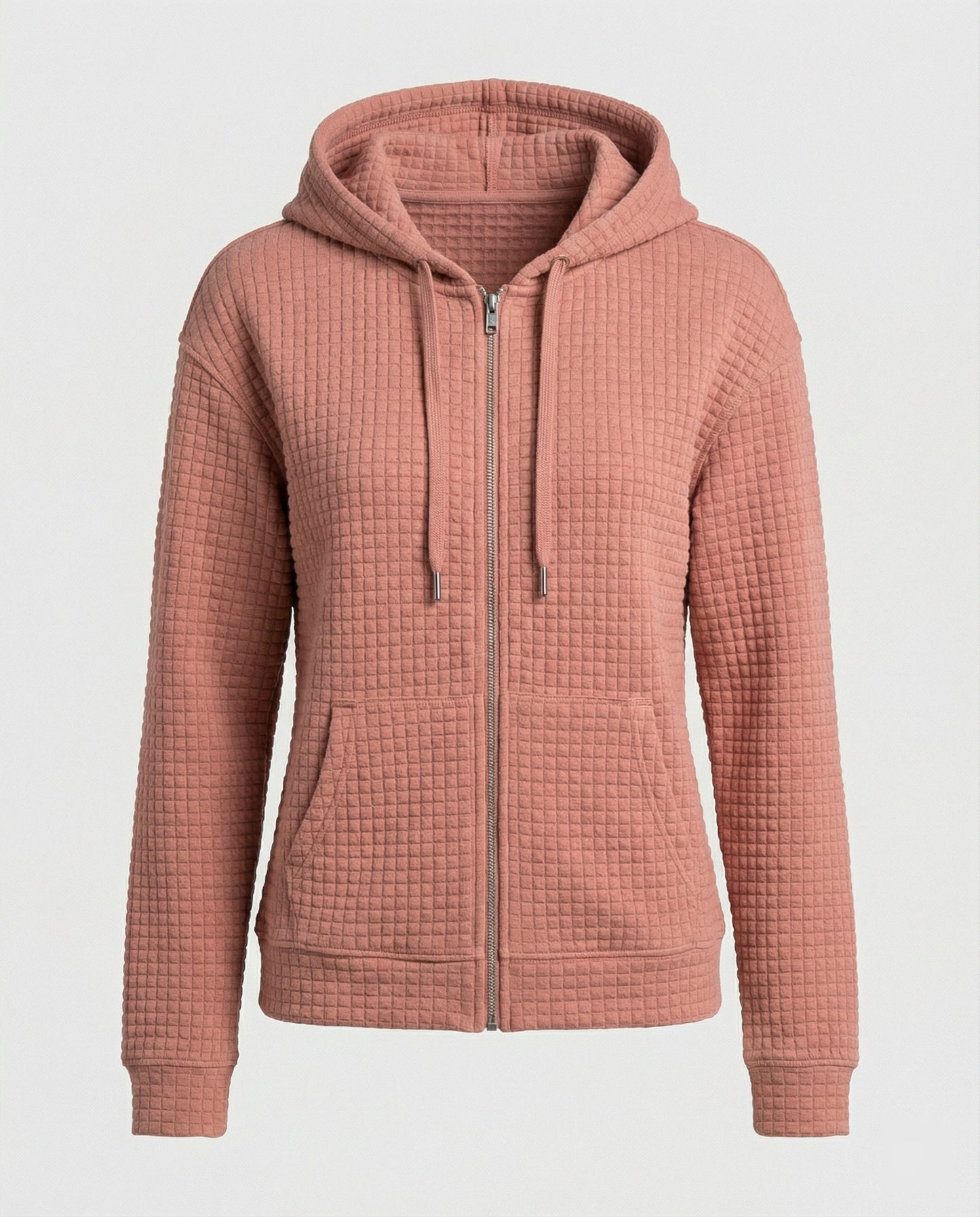 Kapuzenpullover Damen Waffle-Strick Reißverschluss Modern