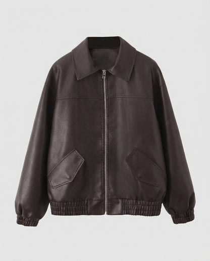 Damen Lederjacke Metallic Glanz Schwarz