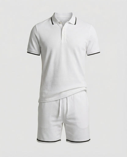 Herren Sportset Polo-Shirt und Shorts Kontraststreifen Modern
