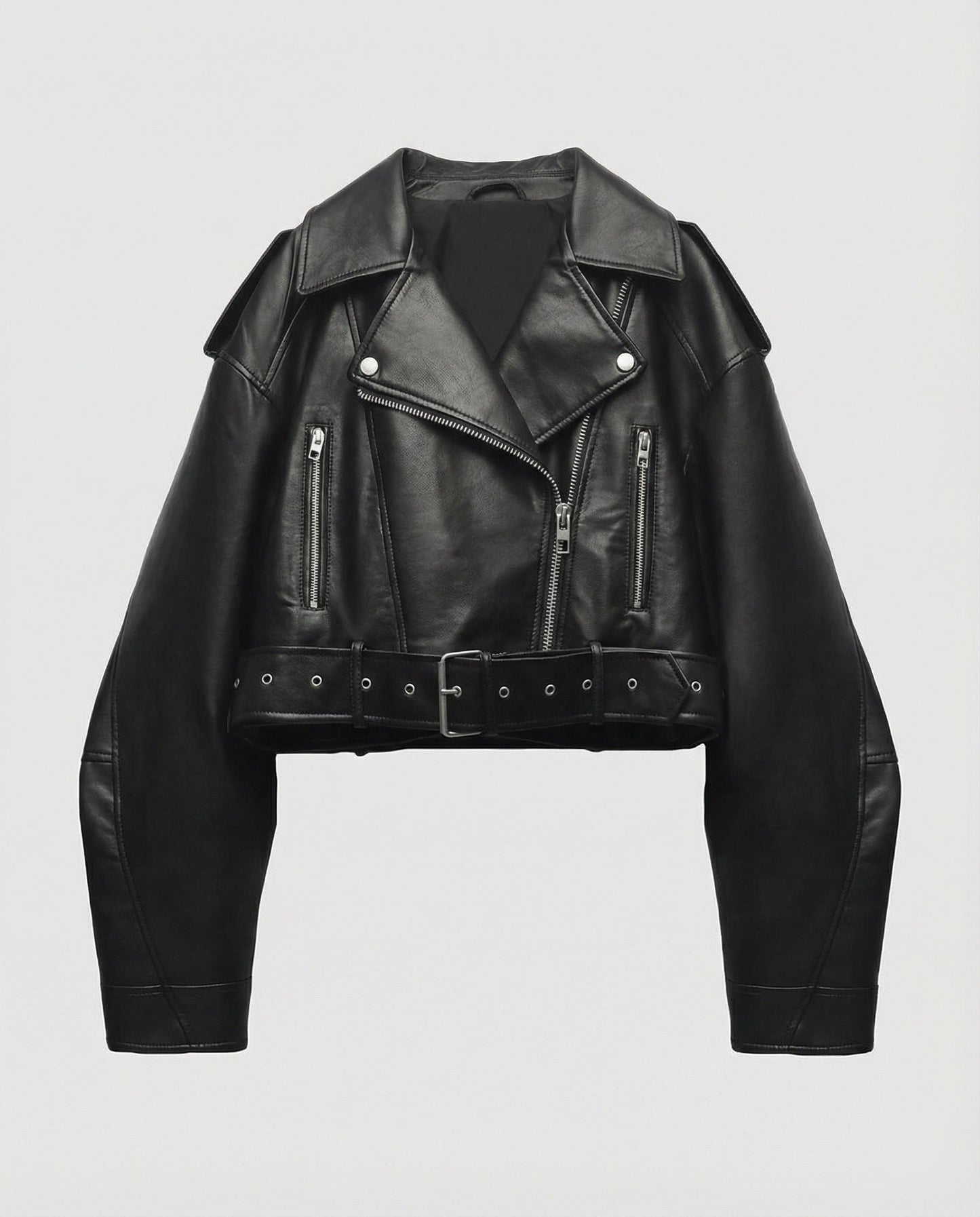 Damen Bikerjacke Leder Optik Tailliert Geschnitten