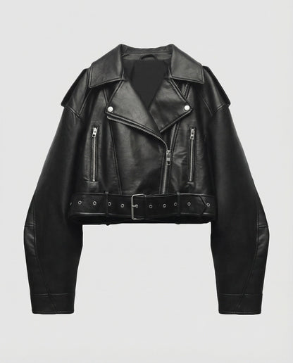 Damen Bikerjacke Leder Optik Tailliert Geschnitten
