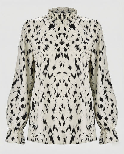 Damenbluse Elegante Tiermuster Bluse Mit Rüschensaum