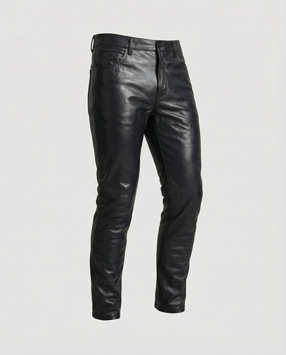 Herren Slimfit Hose Kunstleder Steppdetails Schwarz