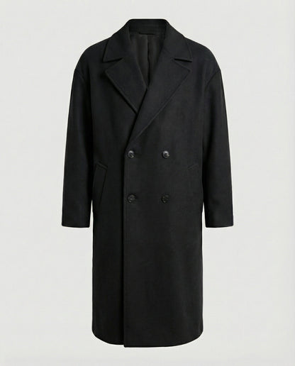 Herren Mantel Elegant Langschal Schwarz