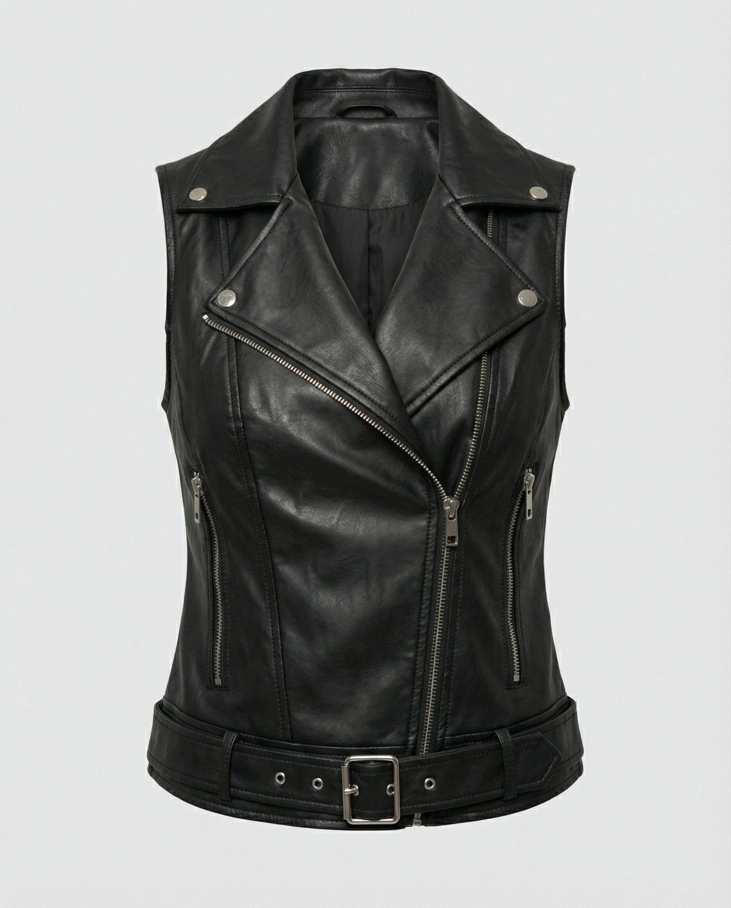 Leder Bikerjacke Damen Gürtel Schwarz Lederoptik