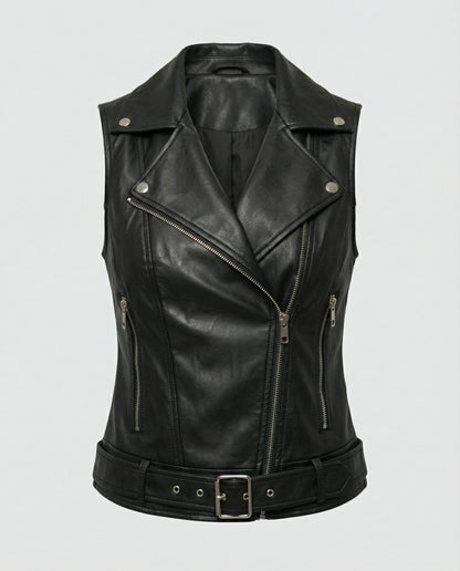 Leder Bikerjacke Damen Gürtel Schwarz Lederoptik