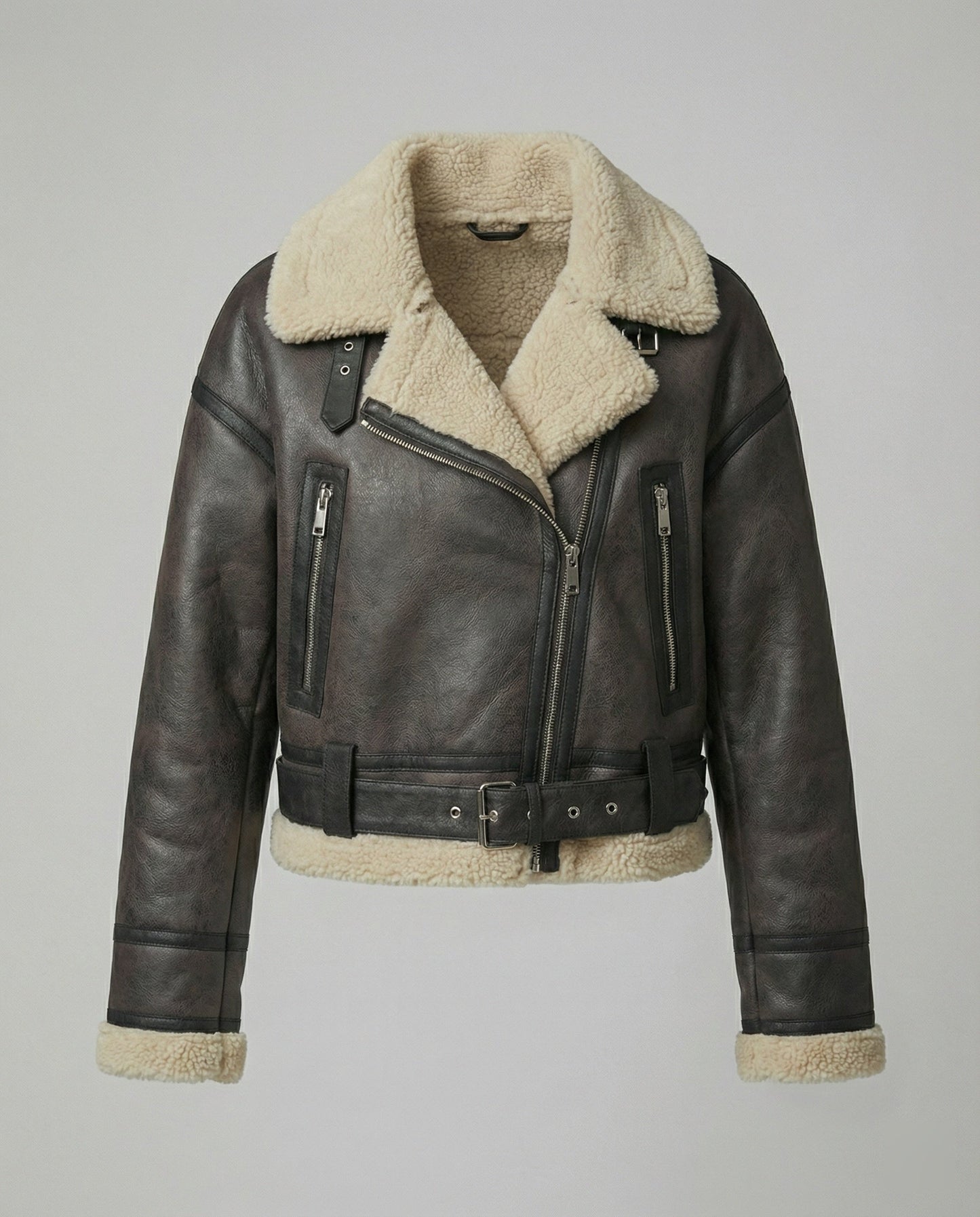 Lederjacke Damen Kunstleder Schwarz mit Fellkragen